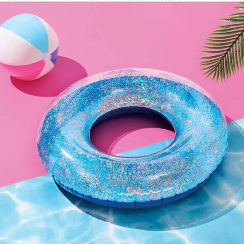 42" Ring Tube with Glitter - Sun Squad Light Blue: Inflatable Pool Toy - NIB
